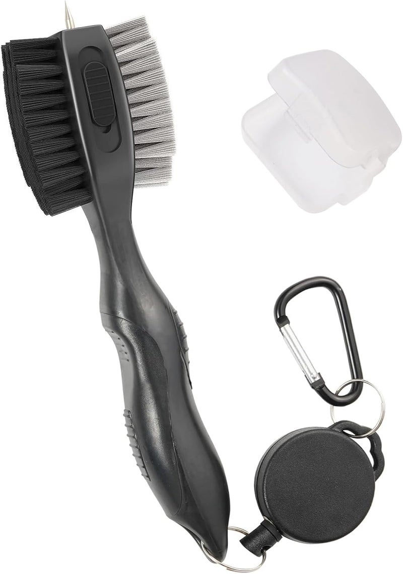 Lesunsul Golf Club Brushes, Golf Cleaning Tool, with Retractable Cleaning Nails, Nylon and Wire Bristles Oversize Double Brush Head with 2ft Retractable Zip-line Metal Buckle - Image 1